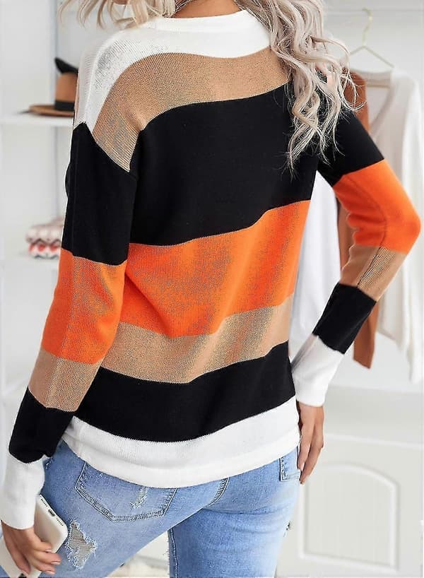 Efterårs Sweaters Rund Hals Stribet Sød Vinter Pullover Sweaters Til Kvinder Trendy 2023 Snøre Large Blue
