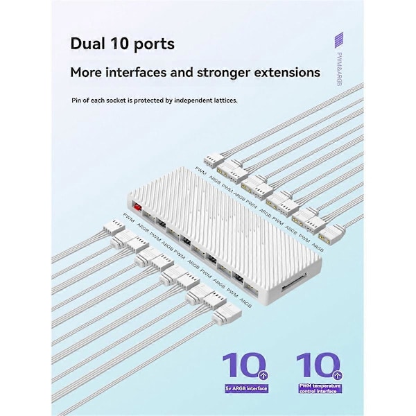 ARGB/PWM Hub Dubbel 10 Expansionsportar ARGB Kontroller Svart