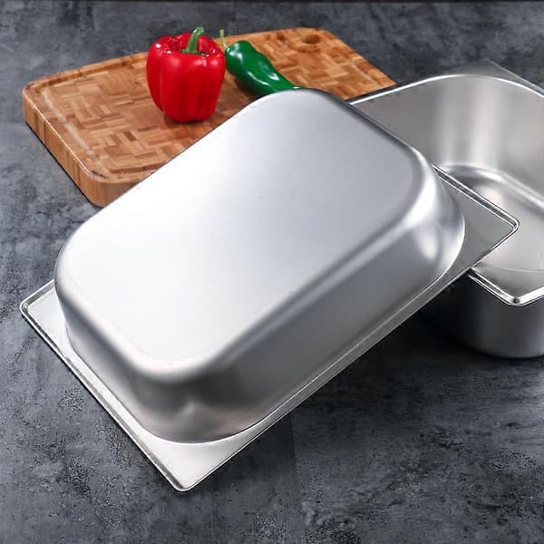 Buffetpanne i rustfritt stål, rektangulær buffetbrett, serveringspanne, matbeholder med lokk (3,9 l)