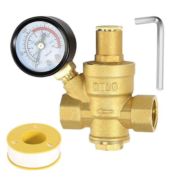 Vattenrycksregulator 3/4 tum med mätare, justerbar vattenrycksreduceringsventil för vattenrycksregulator DN20