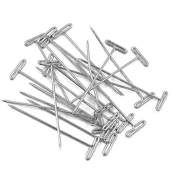 100 st 25 mm El-pläterade T-nålar i stål, silverfärgade T-nålar för blockstickning, hantverk och med låda.