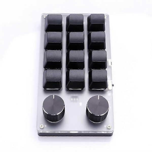 12 Tangenter 2 Rattar Programmerbar Makro Anpassningsbar Ratt Tangentbord för Kontor (Svart trådlös)