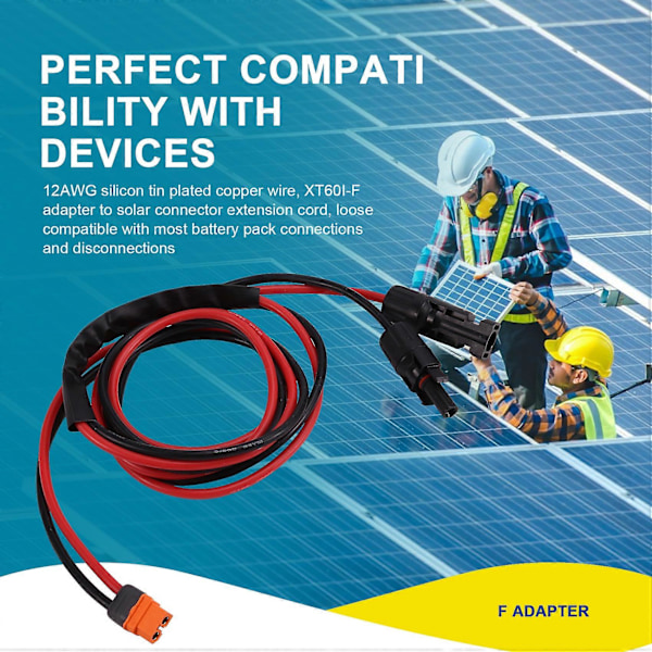 Solarkontakt XT60I- F Adapter 12AWG Kabel Anslut 1,5 meter