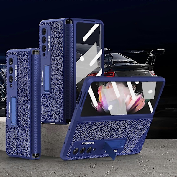 Skal Kompatibelt Samsung Z Fold 3 Med Magnetiskt Ställ, Skal Med Gångjärnsskärmskydd Blue