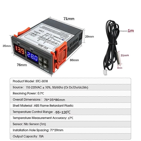 STC-3018 Dubbel Digital Temperaturkontroller med Värmare Kylare 12V