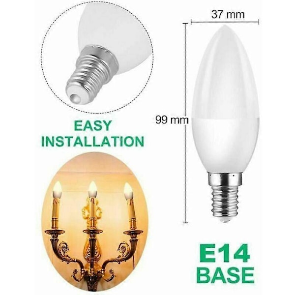 Små LED-lampor E14 Edison-skruv, motsvarande en 40 W halogenlampa C37 400 lm 3000 K varmvit, 6-pack
