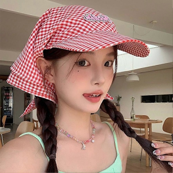 UV Solskydd Rutig Turban Hatt Basebollkeps Solhatt Red