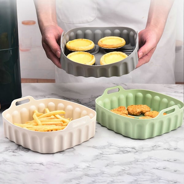 Airfryerform Non-Stick Livsmedelsgodkänd Jämn Uppvärmning Airfryer Silikonkruka Köksartiklar Grey S