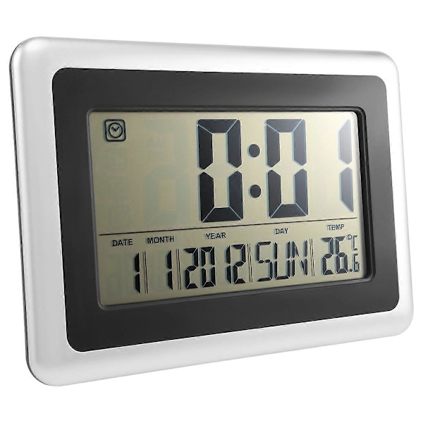 Stor Väggklocka med Display, Utan Ljus (Dag, Kalender, Temperatur)