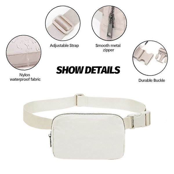 KXJ-Bältesväska för Kvinnor Trendiga Magväskor Crossbody Väska Midjeväska för Vandring Promenader Cykling Resor Off-white