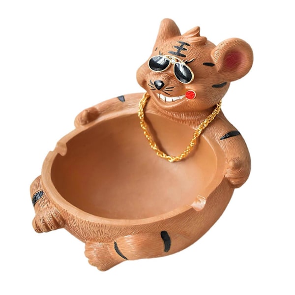 Tiger Fransk Bulldog Askebæger Håndlavet Brandsikker Belægning Vindtæt Halvt Lukket Dyr Resin Bord Askebægre med Slidser til Røgværktøj Gaver Hjemmekontor Orange B