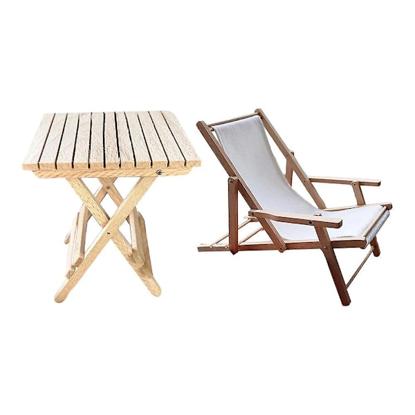 1:12 Nukkekodin kokoontaitettava puinen rantatuoli aurinkotuoli Table