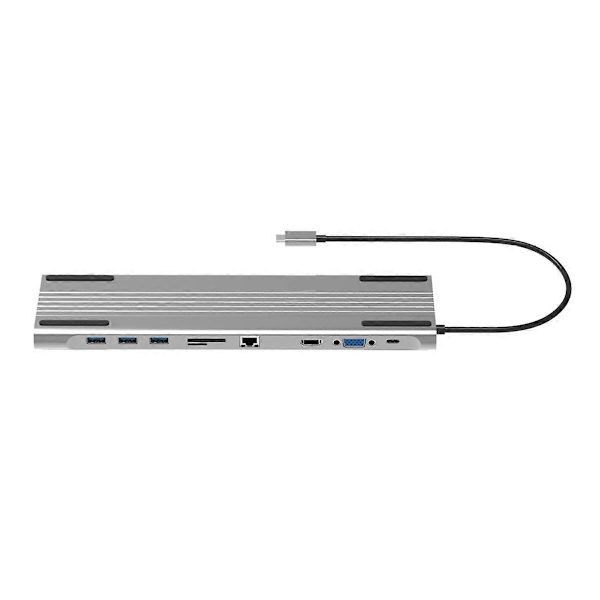 10 i 1 USB 3.0 Hub Dockningsstationer för Typ-C VGA 4K Video RJ45 Port Kompatibel med SD-läsare Ex