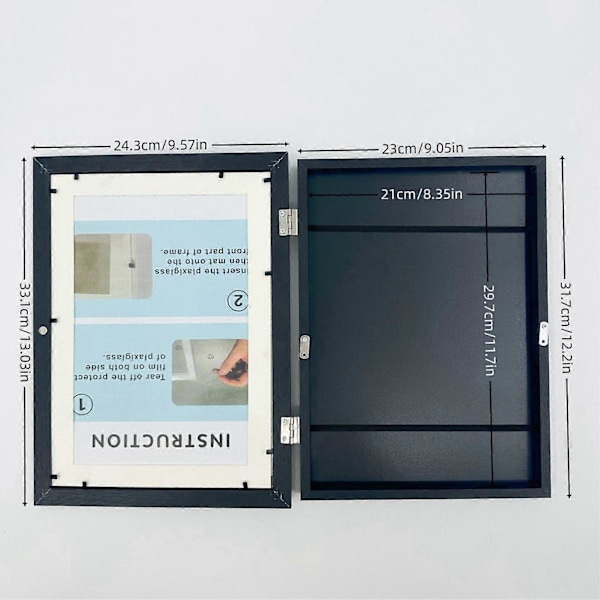 1/2 st Konstram för Barn Magnetisk Frontöppning Hem Vardagsrum Sovrum Väggkonst Ritning Foto Bild Visningsram Black 2pcs