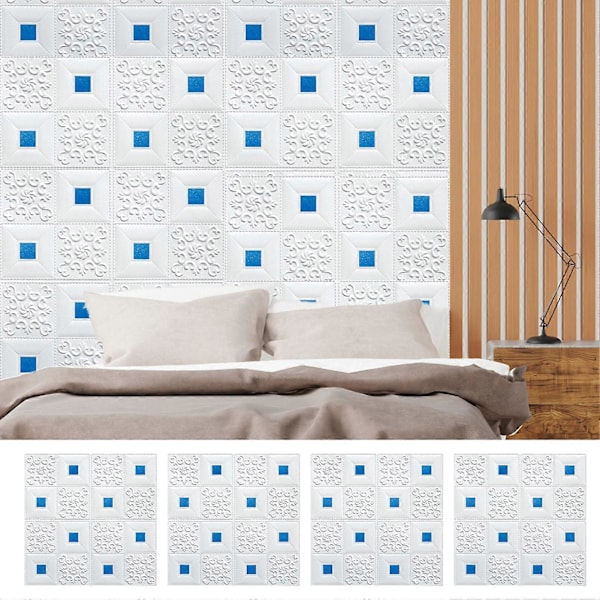 JiKaiX Självhäftande Väggplattor 3D Dekorativ Panel Texturerad Självhäftande Skum Väggdekal för Badrum Kök Stänkskydd White  Red 3mm