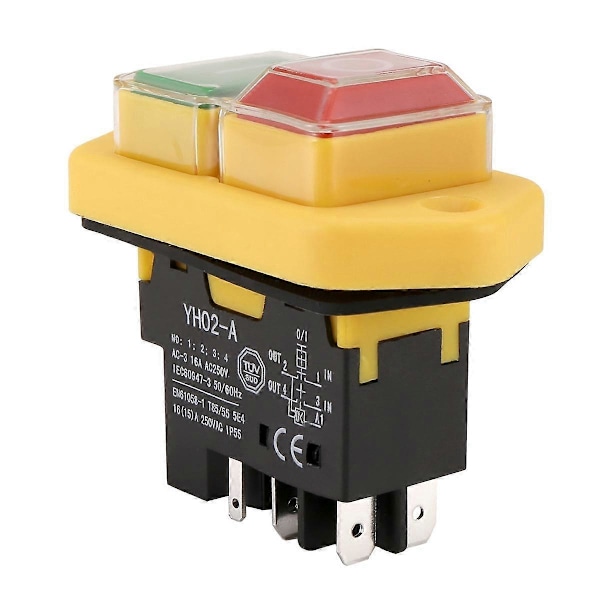 YH02-A Elektromagnetisk Strömbrytare 220V 15A 5PIN Start Tryckknapp för Maskinverktygsutrustning Vattentät Panel