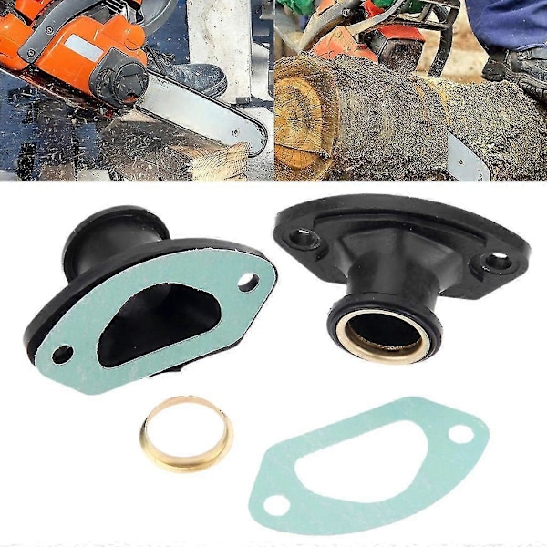 2x Motorsågsdelar Avgas Insugningsgrenrör Set Med Ringpackningar För 45cc 52cc