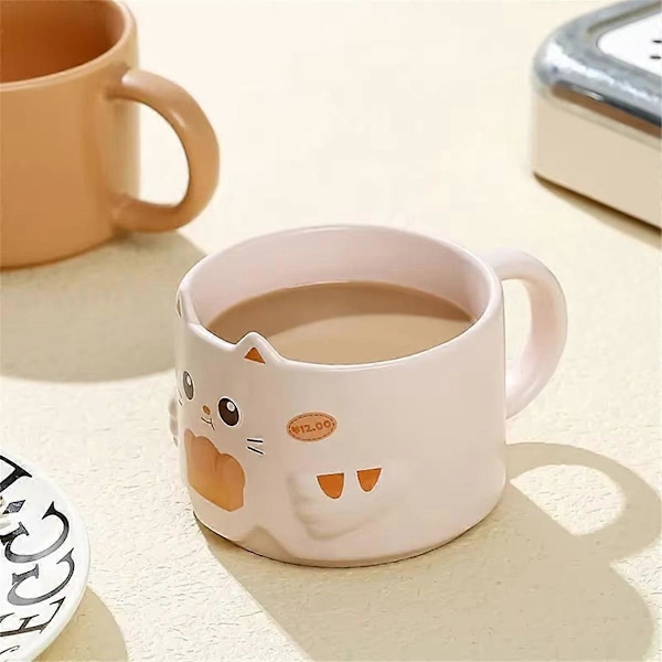 Keramisk kattmugg - Staplad vattenkopp med kattöron-design, Brun