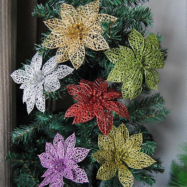 10 st Små Julstjärna Ihåliga Simuleringsblommor Konstgjorda Blommor Konstgjorda Glitterblommor
