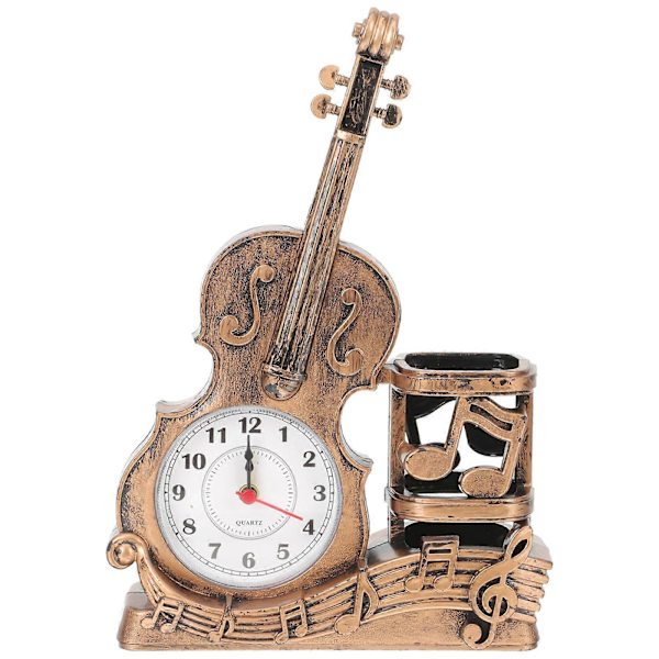 Violin Figurin Bordsviolin Klocka med Pennhållare Violin Modell Ornament Barn