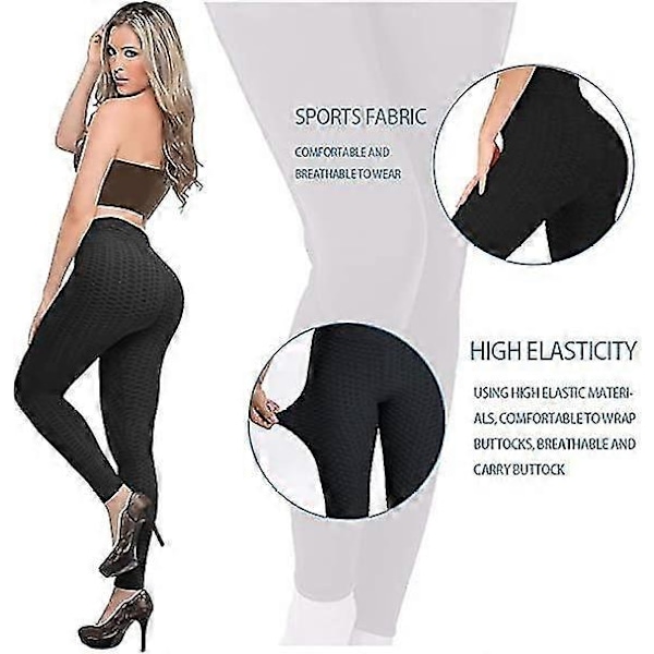 Buttlyftande Anti Cellulit Leggings för Kvinnor Högmidjade Yogabyxor Black XS