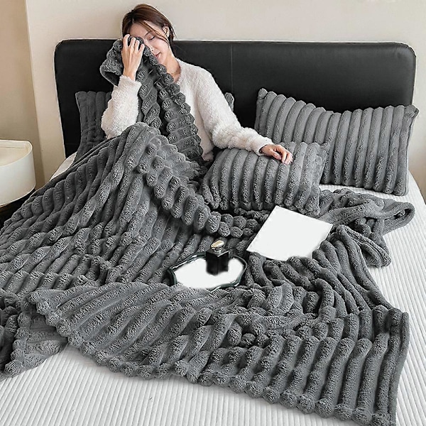 Vintertæppe Ultra-Blødt Dobbeltsidet Plys Komfort Ren Farve Maksimal Komfort Mikrofiber Super Varm Sofa Seng Kontor Lur Vintertæppe Grey M