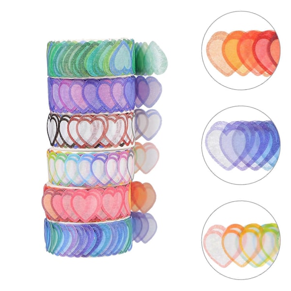 6 Rullar Dekorativa Hjärtformade Maskeringstejper Papperstejper för DIY Scrapbook