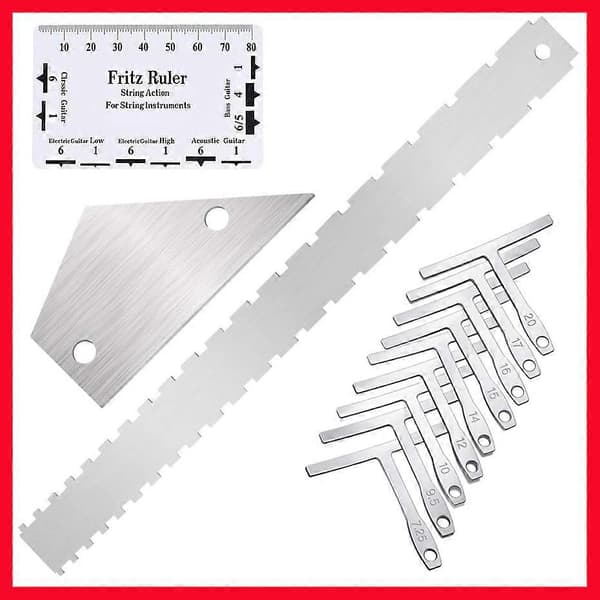 12st Gitarr Luthier Verktyg Gitarr Radius Mätare Stränghöjd Linjal Raka Kanter Linjal Bandstallsvippa Set