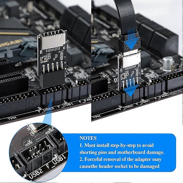 USB 2.0 Frontpanel Header USB 9Pin till USB 2.0 Typ-E