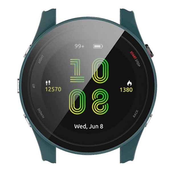 Garmin Forerunner 255 -kellolle naarmuuntumista ja putoamista estävä kova PC-kellokotelo suojakuori karkaistulla lasisella näytönsuojalla Blackish Green