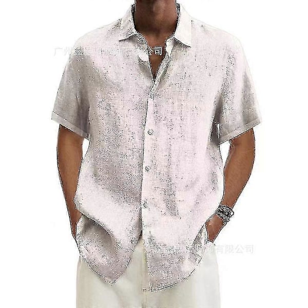 2025 Bomulls- och linneblus Sommar Herr Nedvikt Krage Kortärmad Knapp Lös Blus Toppar Oversized S-5xl white 4XL