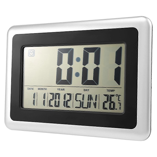 Stor Väggklocka med Display, Utan Ljus (Dag, Kalender, Temperatur)