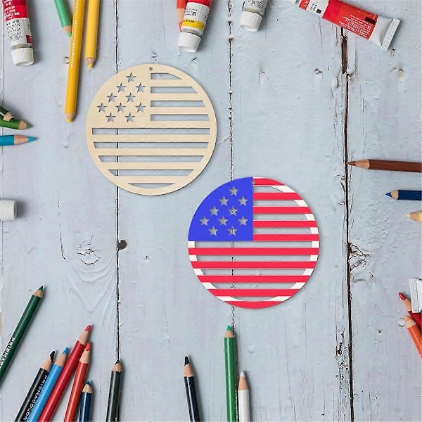 20 st Amerikanska Självständighetsdagen Trä Blank Rund Hänge DIY