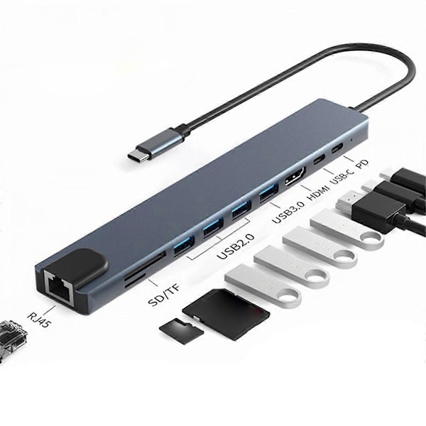 10 i 1 USB C HUB 4K30Hz Dockningsstation Typ C till HDTV