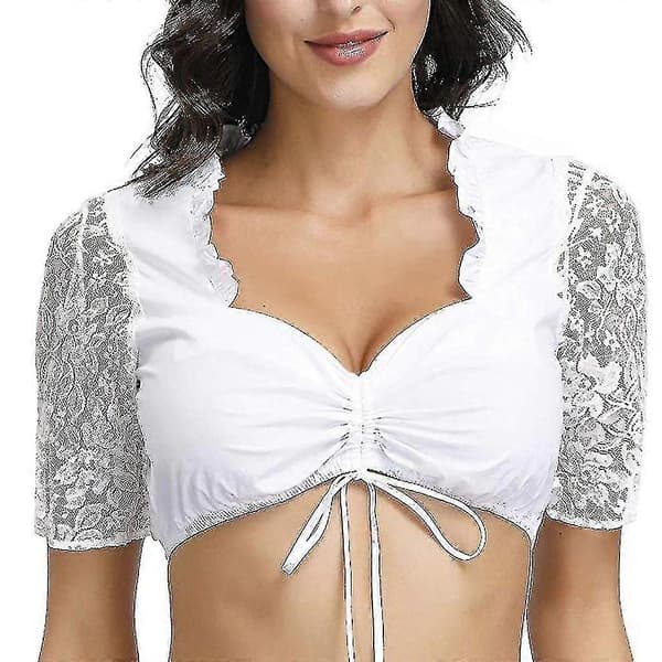 Elegant Dirndl Bluse til Kvinder, Sort Dirndl Bluse, Blondebluse til Oktoberfest White XXXL