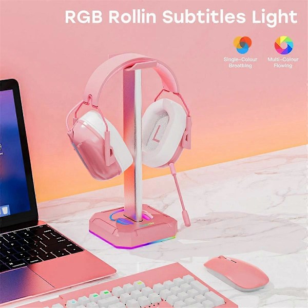 Hörlursfäste RGB Bakgrundsbelysning Huvudmonterat Ställ, Rosa