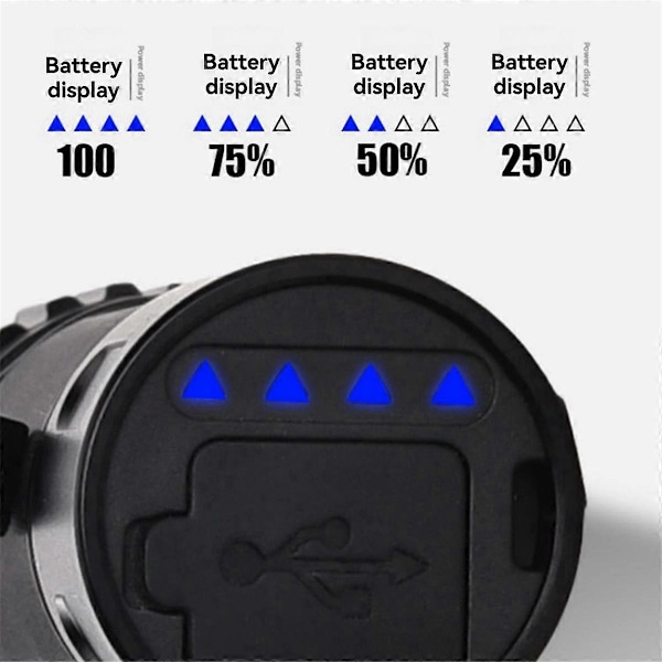Ficklampa Mini Power Display Starkt Ljus 3LED Ficklampa Svart