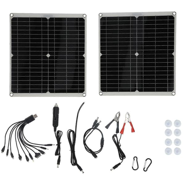25Wx2 Solpanel Kit 20V Fotovoltaisk Panel Nødoplader til Udendørs Rejser Camping