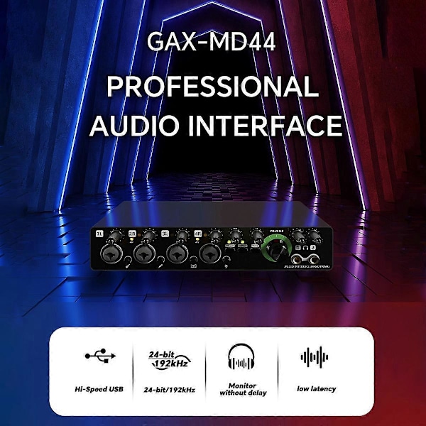 -MD44 Professionellt mikrofonljudkort 24Bit 192KHz 4-vägs ljudgränssnitt för podcastinspelning musikinstrument-A