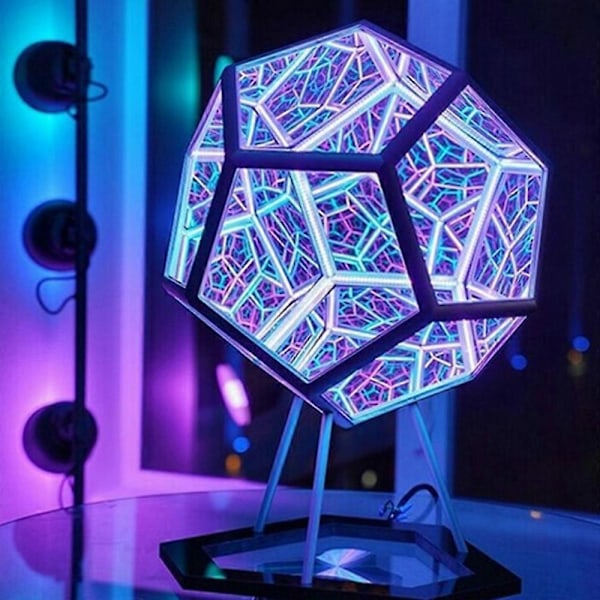 Cool Infinite Dodecahedron Nattlampa Färgad Konstlampa Skrivbordslampa Dekorationslampa Hem Skrivbord Dec