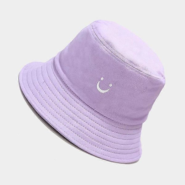 Bucket Hat Unisex 100% Bomull Smile Face Broderi Vändbar Hatt Rese Bucket Strand Solhatt Utomhuskeps