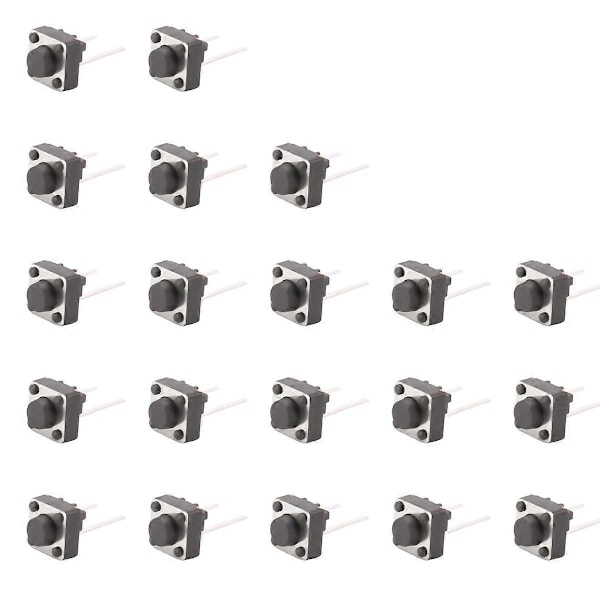 20 st 6x6x5mm Momentan Taktil Tryckknappsbrytare 2 Pin DIP Genomgående Hål