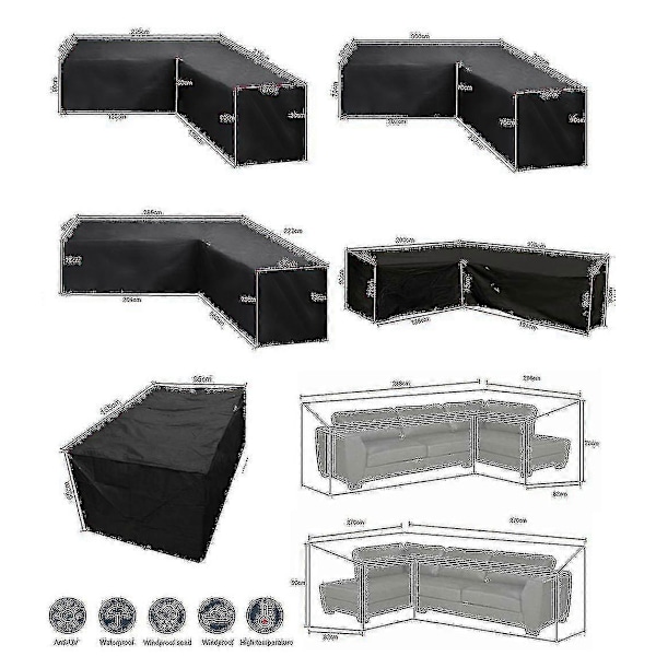12 Storlekar L-formade Allroundskydd Vattentäta Rattanhörnmöbler Skydd Trädgård Patio Utomhus Soffa Skydd Dammskydd 320*320*80cm