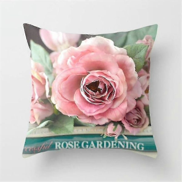 Rose Pæon Blomst Pudebetræk Pudevar Hjem Have Sofa Dekoration 8
