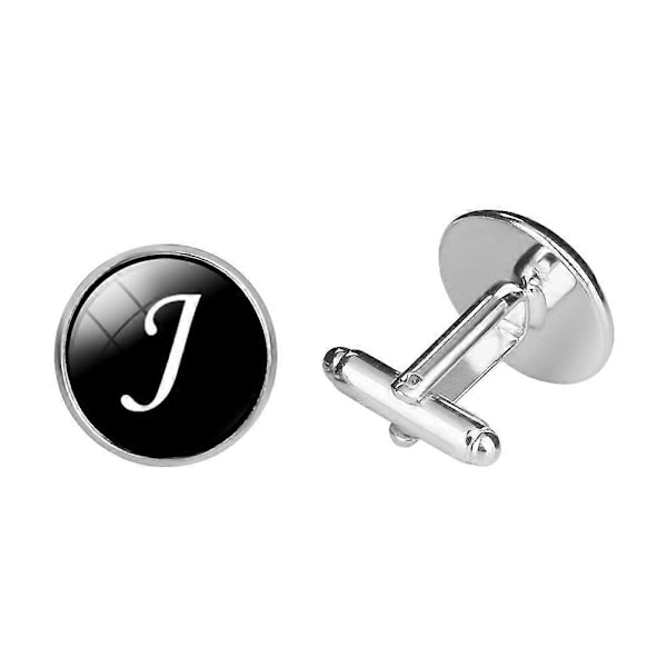 Lasinen kalvosinnappipaidan nappi pyöreä englantilainen kirjain kalvosinnappi kaikkiin sopiva koristeellinen kauluspaidan nappi miehille (J-kirjainkuvio)