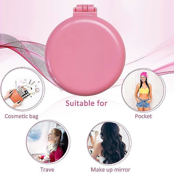 2 kpl Taitettavia Matkapeilejä ja Hiusiharjoja, Pyöreä Taitettava Matkakoko Pink