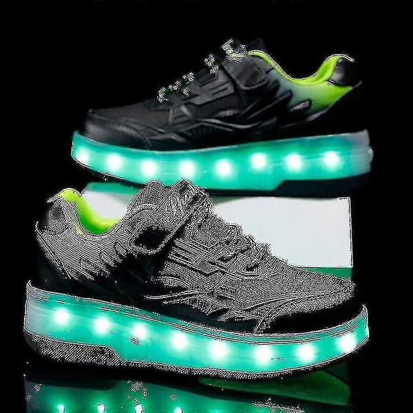 Barnesko Sneakers Dobbelthjulede Sko LED Lys Sko Q7 Black 29