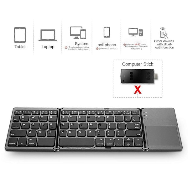 Mini tri-fold trådlöst bluetooth-tangentbord för IOS Android Svart