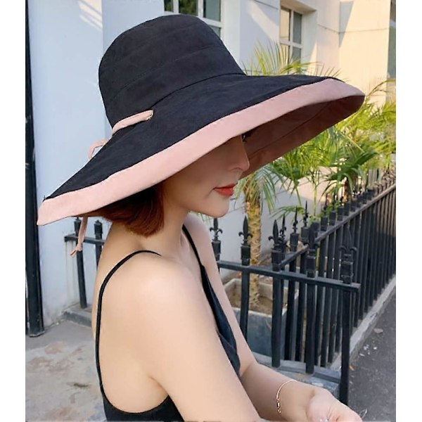Dam Solhatt Hopfällbar Vändbar Bucket Hatt UV Solskydd Bred Brätte Sommar Strandhatt-Rosa