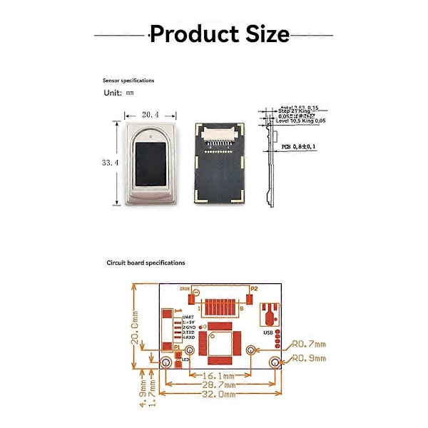 R304A USB TTL Dubbel Kommunikationsgränssnitt Pixel Fingerprint Modul